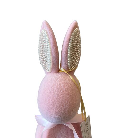 SPRING GATHERINGS 15in Pink Flocked Bunny With Faux Pearl Ears & Ribbon New - Picture 14 of 15